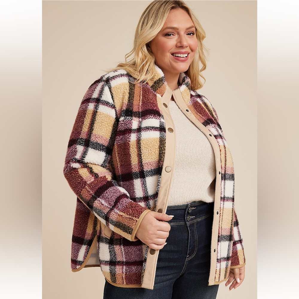 Maurices Multicolor Plaid Teddy Jacket
